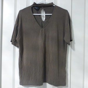 BEBE olive green oversized v-neck choker top